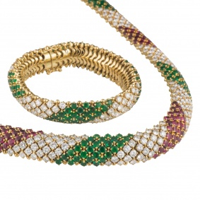 Yellow Gold Diamond and Emerald Jewellery Suite